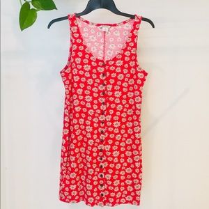 MONKI Floral Print Button Front Jersey Mini Dress